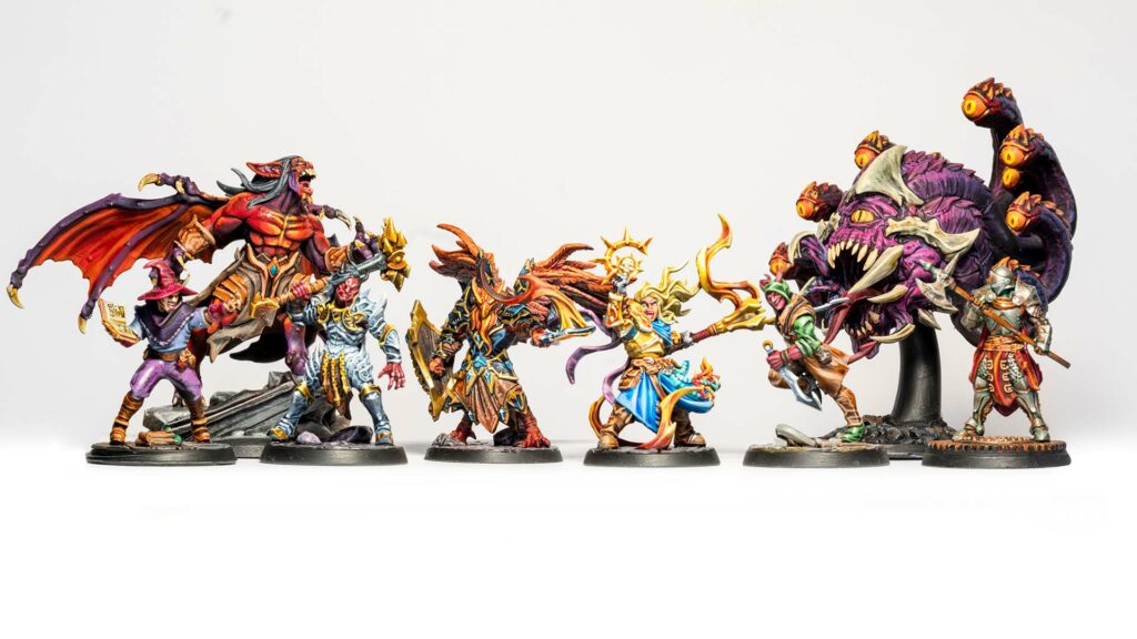 Fully painted House of Hope miniatures, featuring Raphael, Hope, and infernal guardians.