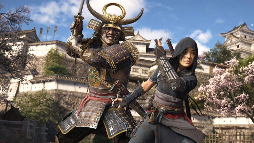 assassins creed shadows yasuke and naoe fighting together