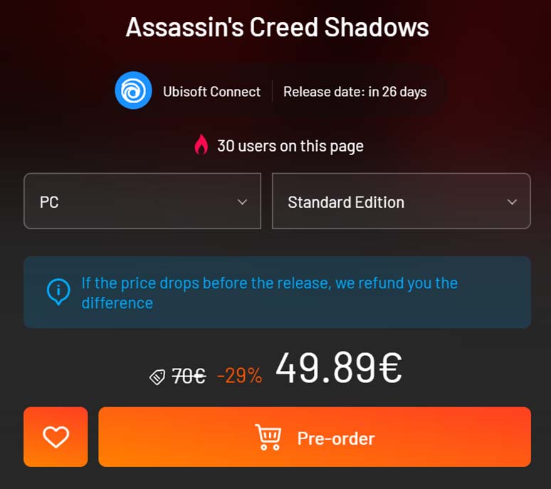 assassins creed shadows pre order on instant gaming link olivault