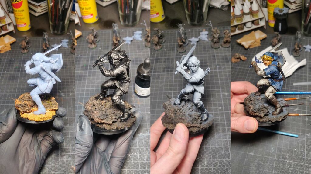 miniature first coats of painting on link from zelda